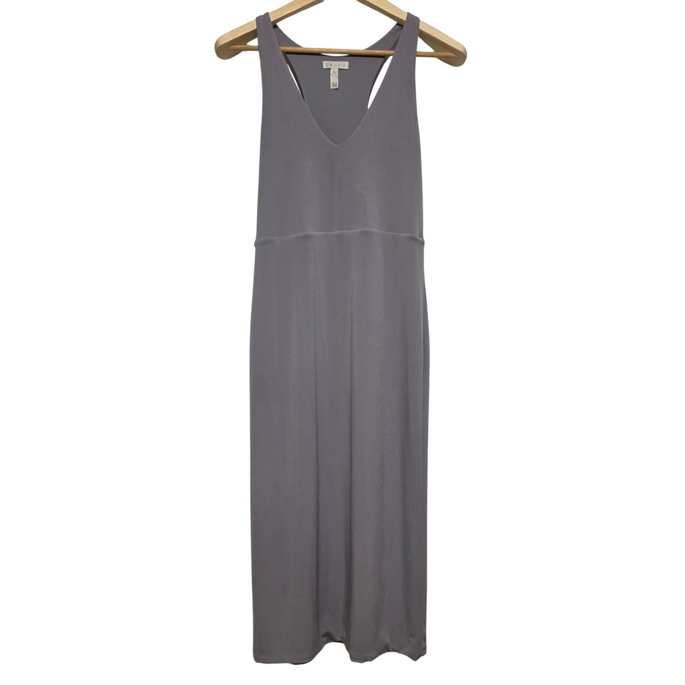 Leith Sleeveless V-Neck Racerback Midi Dress Solid Dusty Blue Size Medium